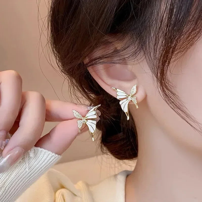 Light Luxury Niche Elegant Zircon Butterfly Fashion Sweetie Stud Gold Women Earrings Jewelry Gifts