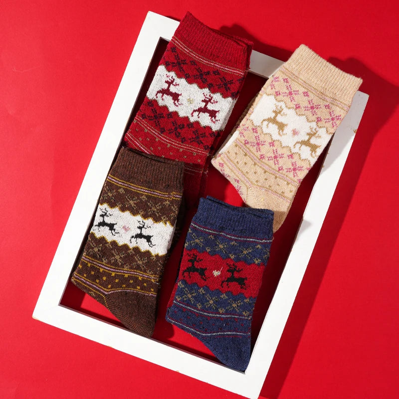 Christmas Elk Middle Tube Thickened Cotton Japanese Cute Girls Warm Socks Autumn Winter Fall Gift