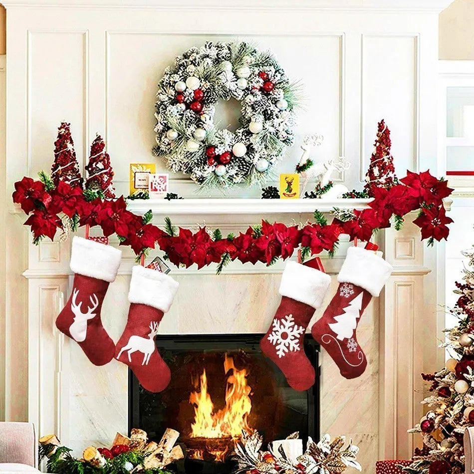 Christmas Candy Bag Elk Xmas Tree Deer Printing Pocket Hanging Ornament Socks Fall Decoration Gift