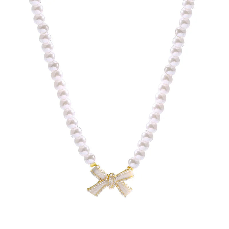 Aesthetic Pearl Bead Butterfly Bow Korean Fashion Planet Heart Pendant Women Necklace Choker Jewelry