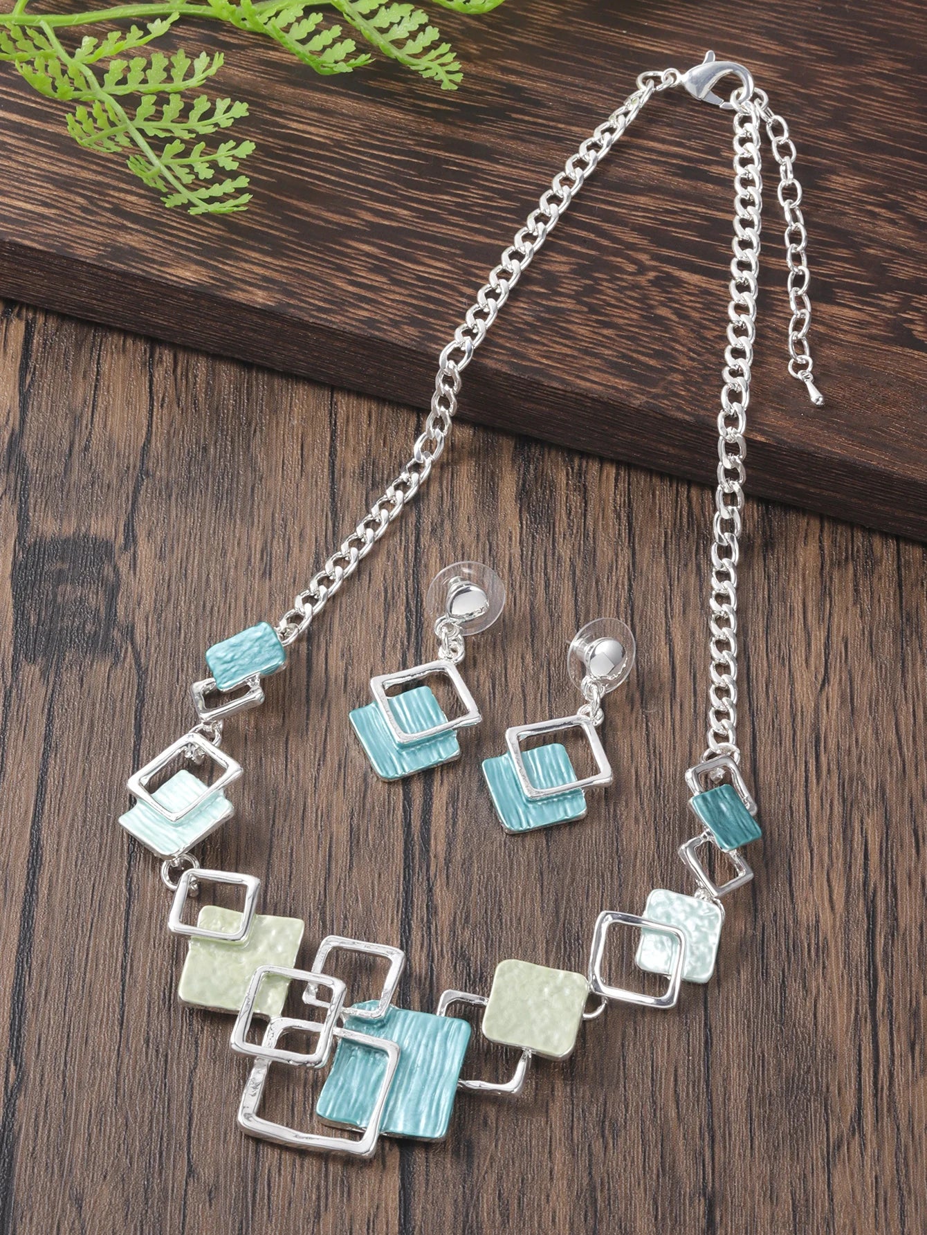 Fashion Simple Drip Oil Geometric Trendy Daily Party Necklace Earrings Gold Silver Women Jewelry Set