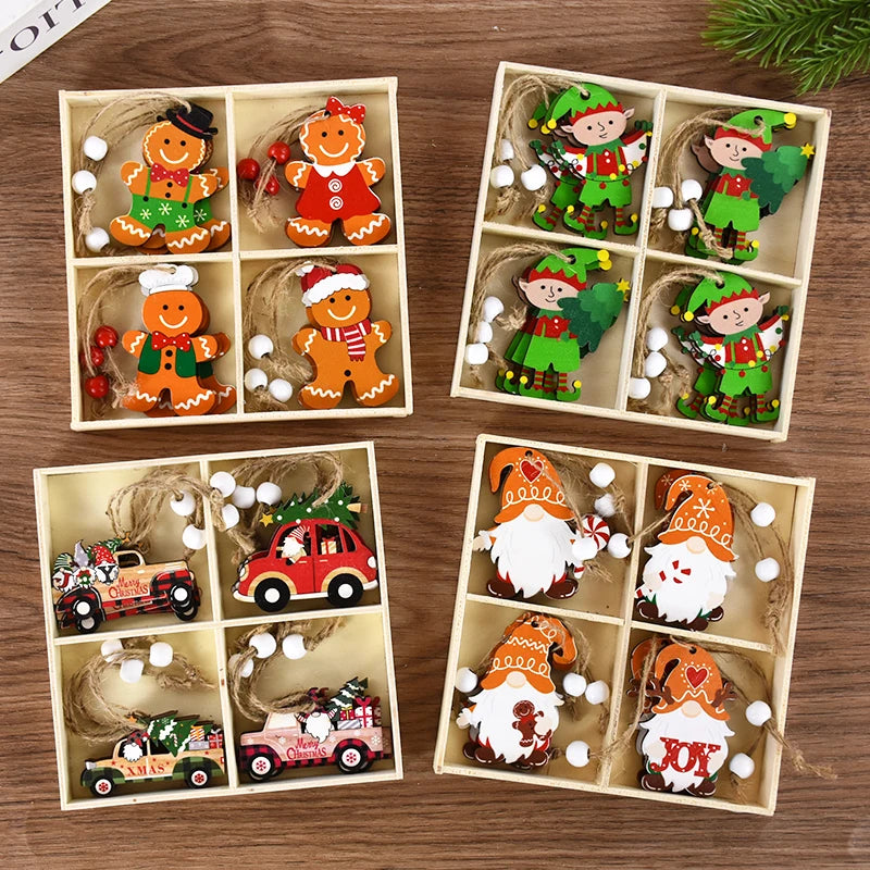 Wooden Pendants Gingerbread Man Gnomes Xmas Tree Hanging Ornament Christmas Home New Year Decoration