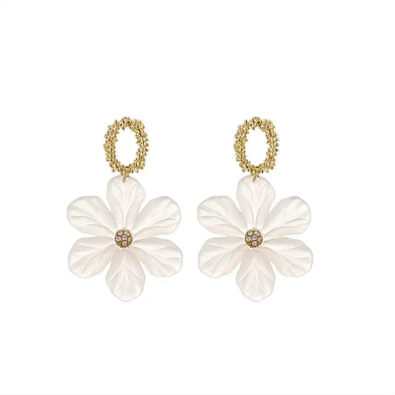 White Flower Dangle Acrylic Big Floral Korean Fashion Circle Drop Gold Women Earrings Jewelry Gifts