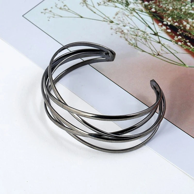 Fashion Open Wide Metal Layered Wrist Cuff Wrap Vintage Gold Silver Women Bangle Bracelet Jewelry