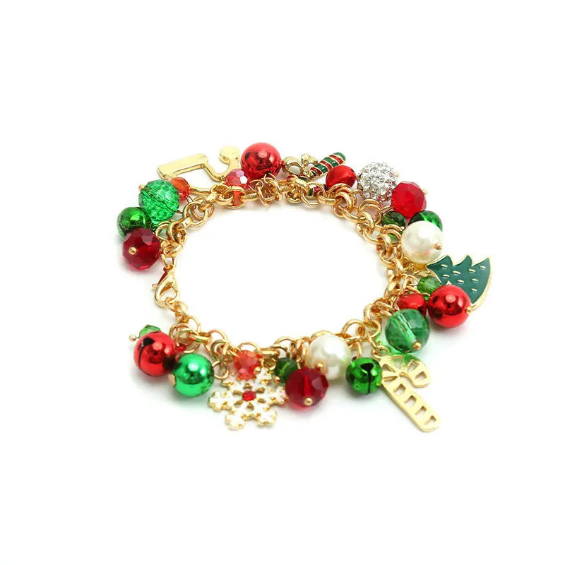 Jingle Bell Beaded Adjustable Christmas Charm Gold Women Girls Kids Bangle Bracelet Jewelry Gift