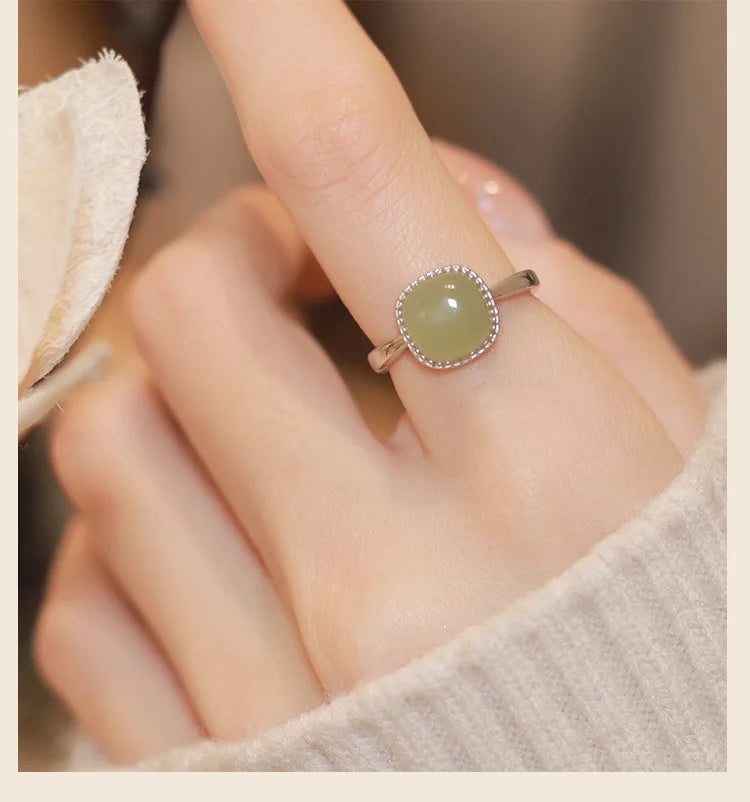 New Imitation Jade Retro Fashion Sweet Finger Simple Adjustable Open Gold Women Rings Jewelry Gift