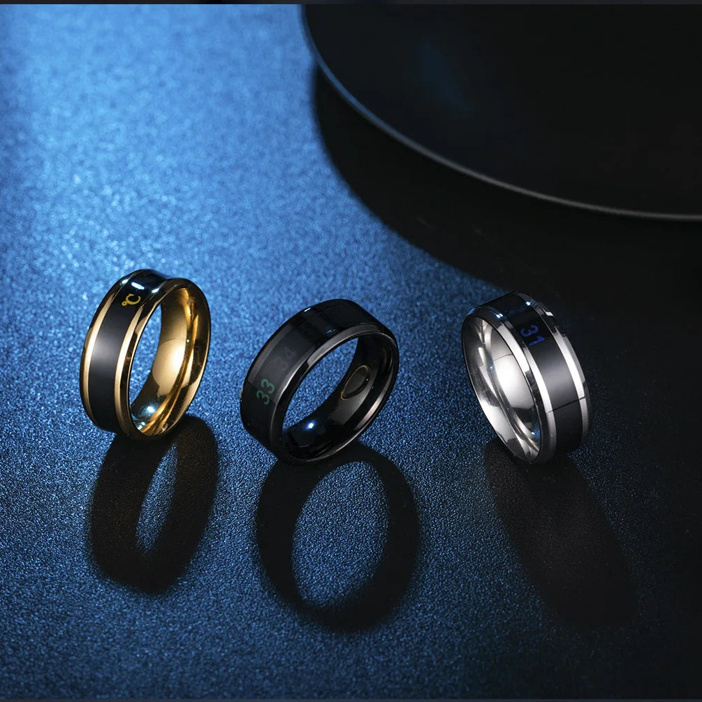 Smart Sensor Body Stainless Steel Couples Women Men Love Band Ring Temperature Measurement Function
