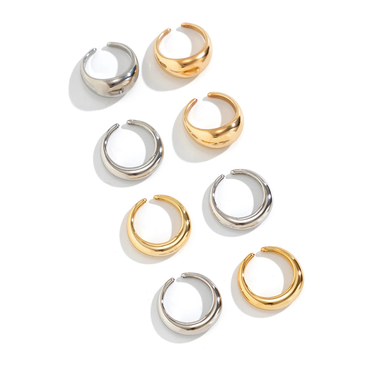8pcs Chunky Open Smooth Surface Trendy Gold Silver Mixed Women Rings Set Jewelry Gifts