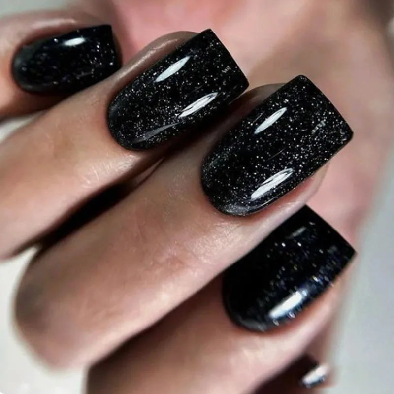 24pcs Simple Square Jelly Glue Gradient French Press on Fake False Nails Short Full Cover Nail Tips