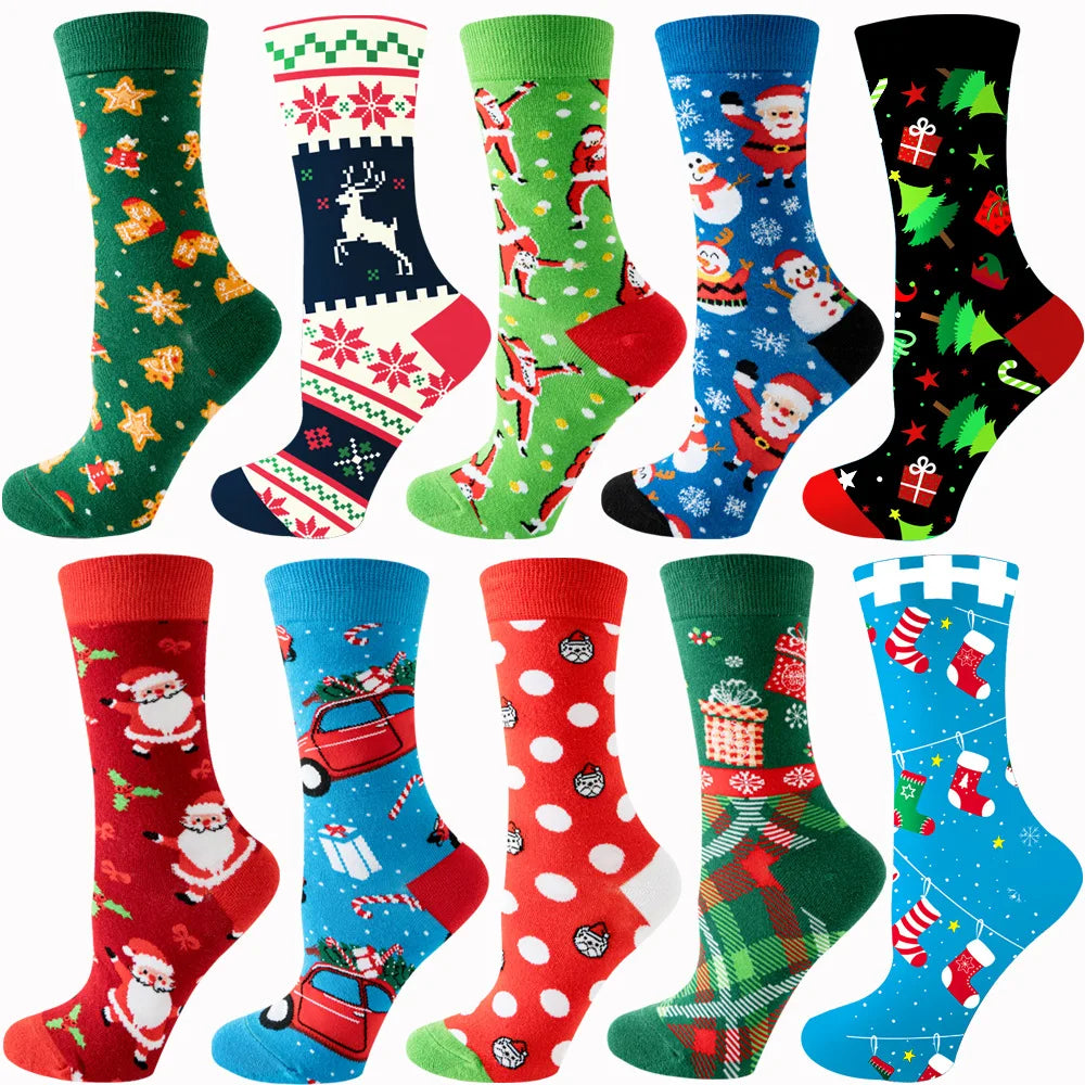 Women Christmas Santa Claus Tree Snowflake Elk Cotton Crew Fun Happy Socks Xmas Christmas Fall Gift