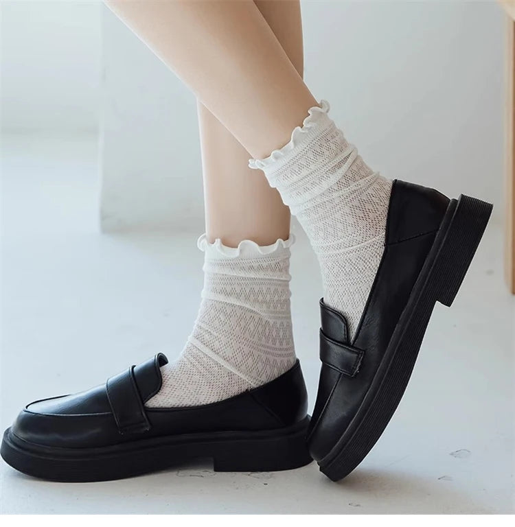 Fashion Cute New Retro White Black Lace Sweet Mesh Simple Casual Breathable Loose Girls Women Socks