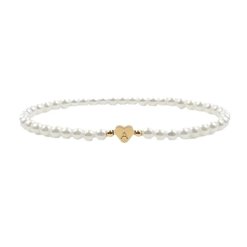 26 Letters A-Z Initial Faux Pearl Gold Fashion Women Link Bracelet Wristband Bangle Jewelry Gift