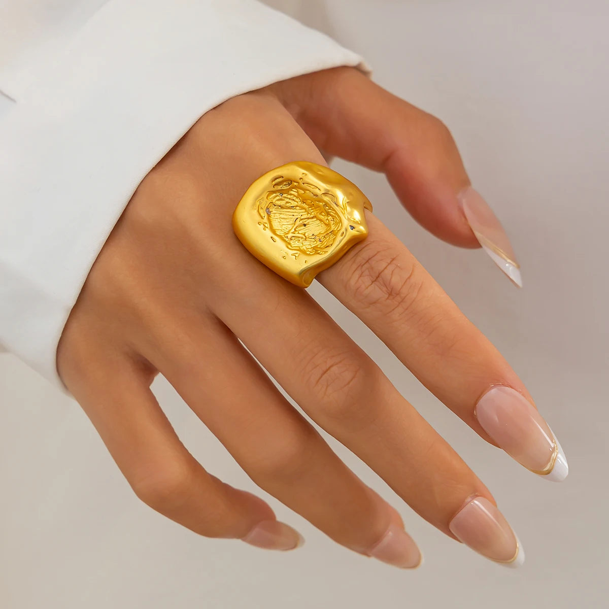Gothic Irregular Chunky Thick Vintage Flower Shaped Opening Daily Aesthetic Gold Silver Women Rings