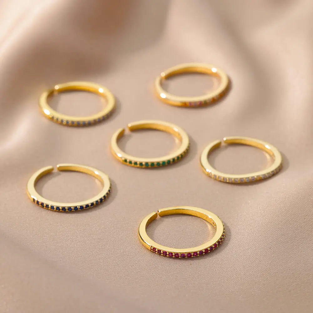 Mini Zircon Multi Color Adjustable Engagement Wedding Gold Women Rings Christmas Jewelry Gift