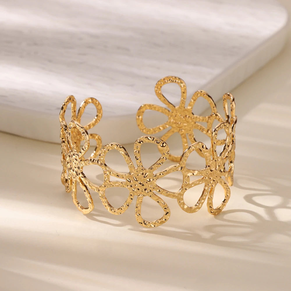 Vintage Trendy Flowers Fashion Gold Silver Open Cuff Arm Women Bracelets Bangle Jewelry Gift
