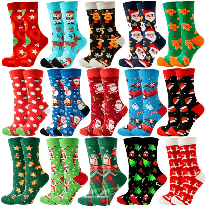 Women Christmas Santa Claus Tree Snowflake Elk Cotton Crew Fun Happy Socks Xmas Christmas Fall Gift