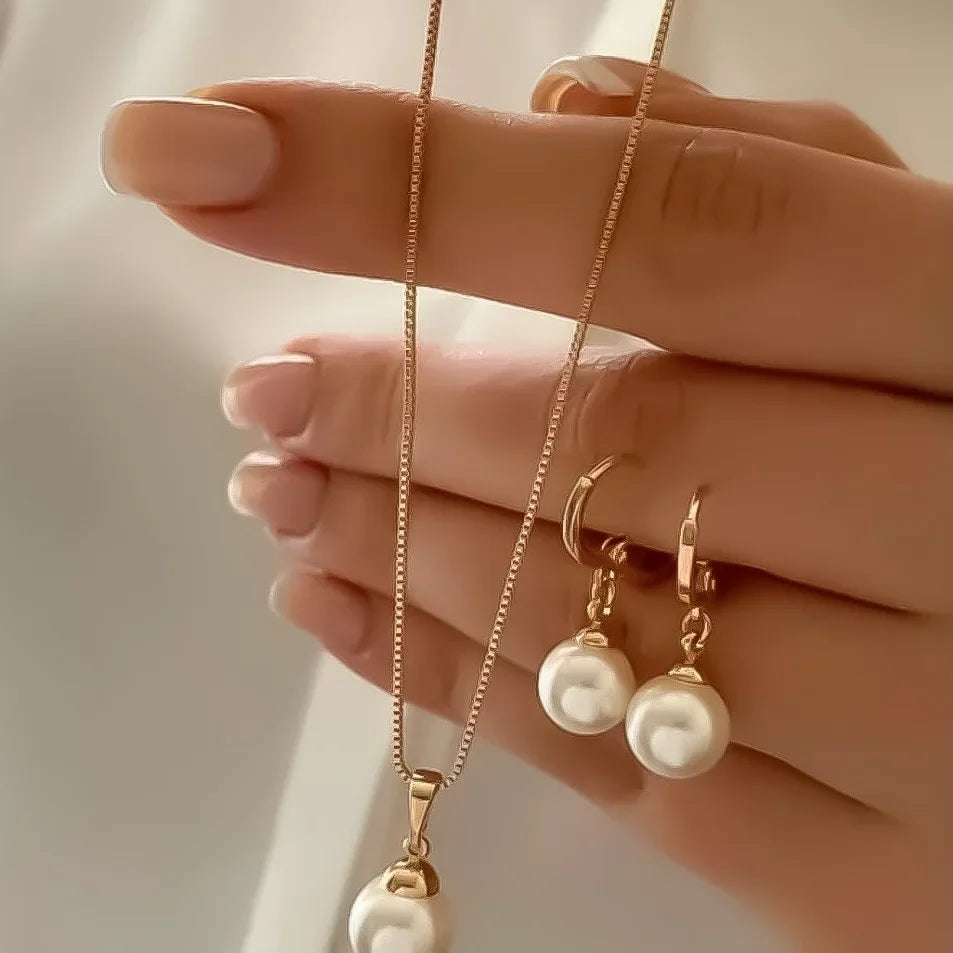 New Fashion Tulip Flower Niche Design Jewelry Sets Pearl Gold Silver Women Necklace Earrings Sets