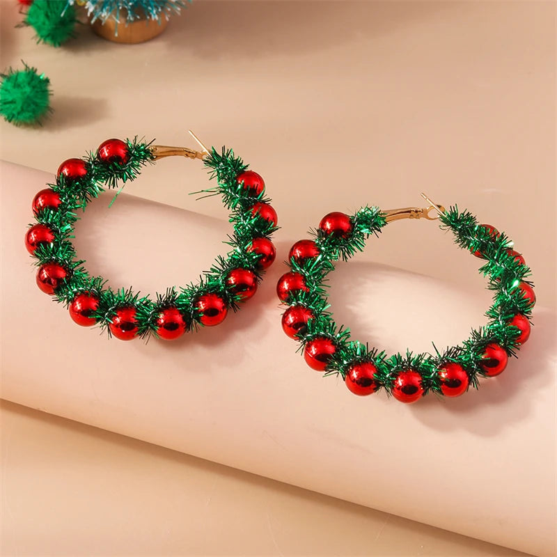 Fashion Merry Christmas Wreath Circle Hoop Gold Women Girls Earrings New Year Festival Jewelry Gifts