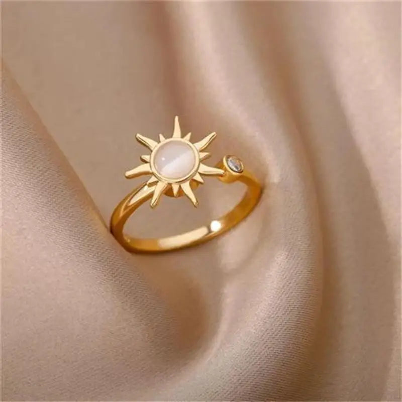 Anti Stress Anxiety Women Stainless Steel Sun Pendant Spinner Fidget Finger Rings Jewelry Gifts