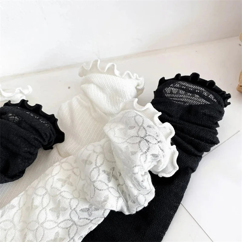 Fashion Cute New Retro White Black Lace Sweet Mesh Simple Casual Breathable Loose Girls Women Socks
