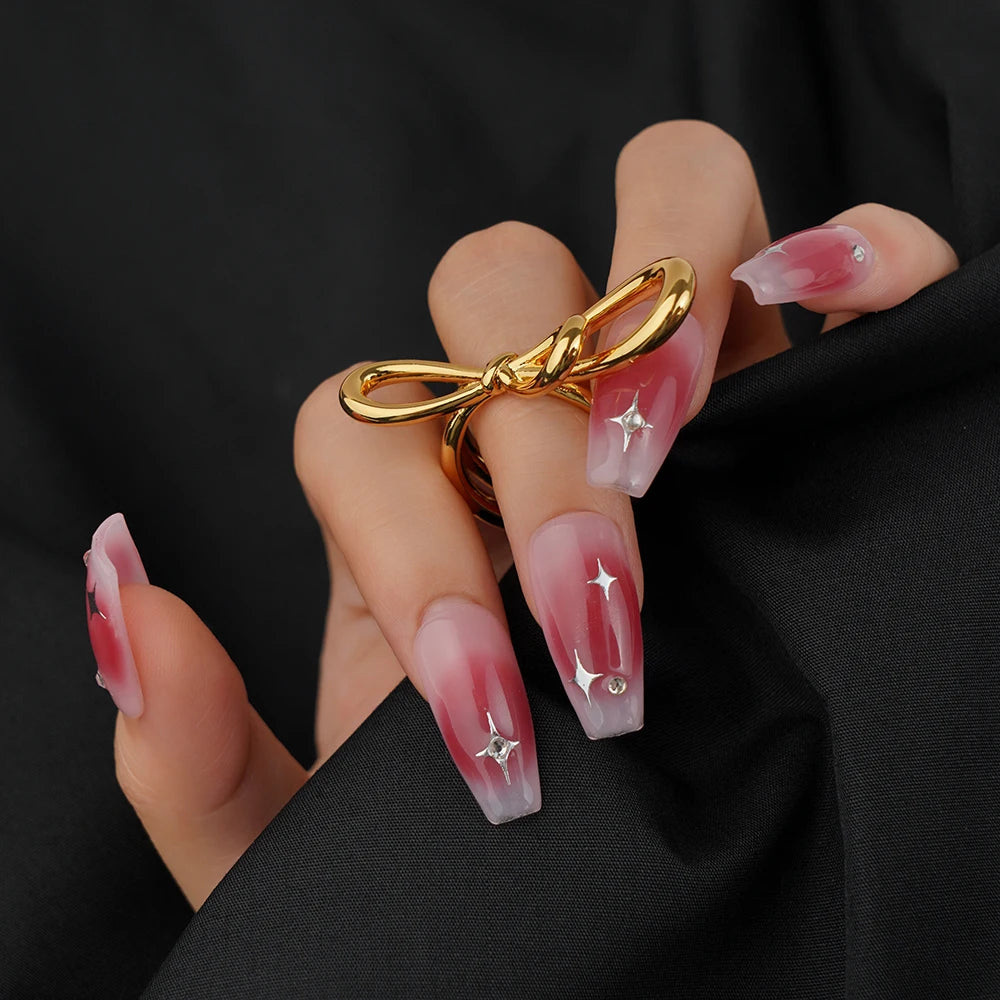 Gold Open Butterfly Bow Heart Twist Multi Layers Women Rings Valentine's Day Jewelry Gift