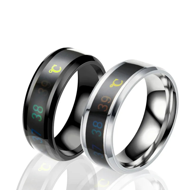 Smart Sensor Body Stainless Steel Couples Women Men Love Band Ring Temperature Measurement Function