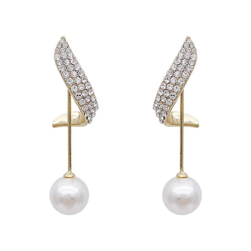 New Classic Elegant Pearl Dangle Women Crystal Long Tassel Drop Earrings Fall Christmas Jewelry Gift