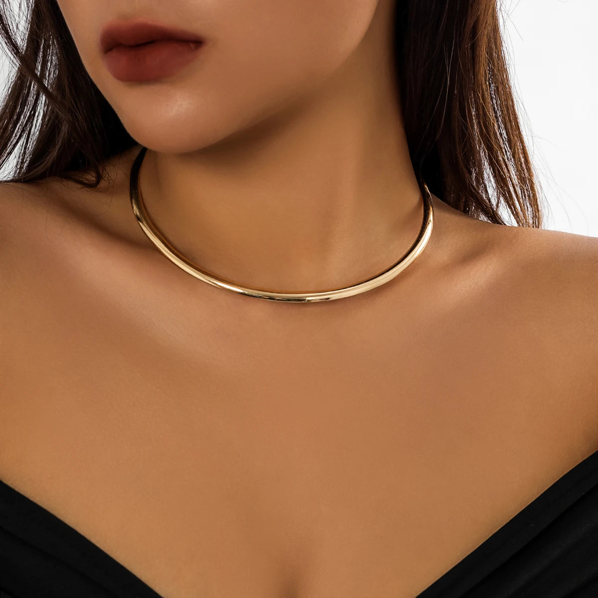 Elegant Simple Chunky Circle Torques Fashion Trendy Gold Silver Women Choker Collar Necklace