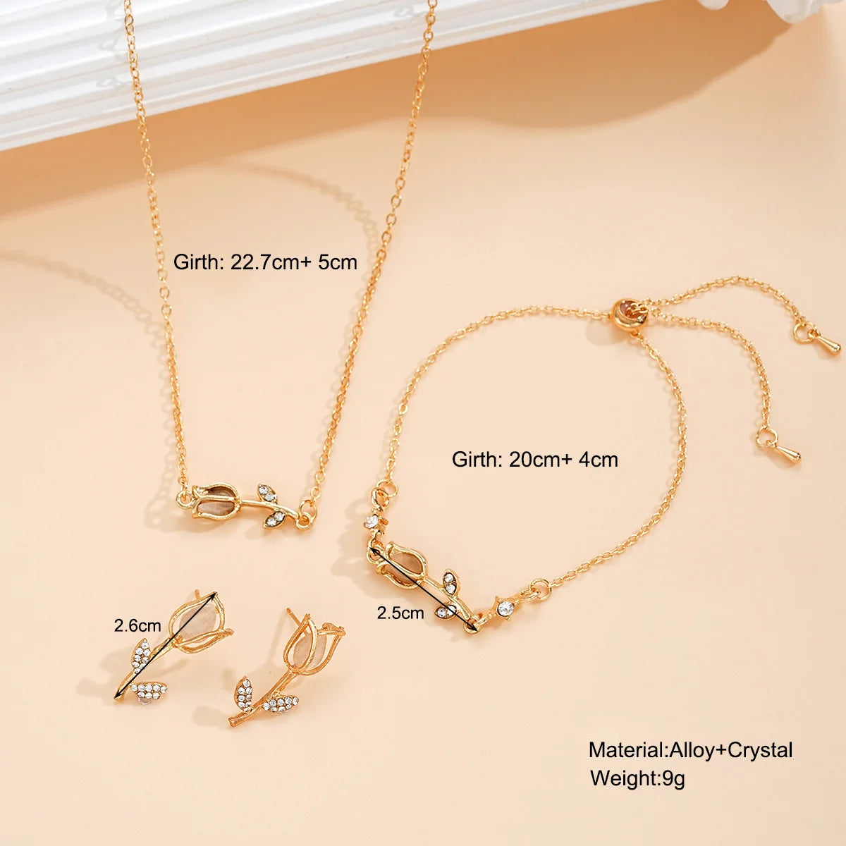 New Fashion Tulip Flower Niche Design Jewelry Sets Gold Silver Women Bracelet Necklace Earrings Sets