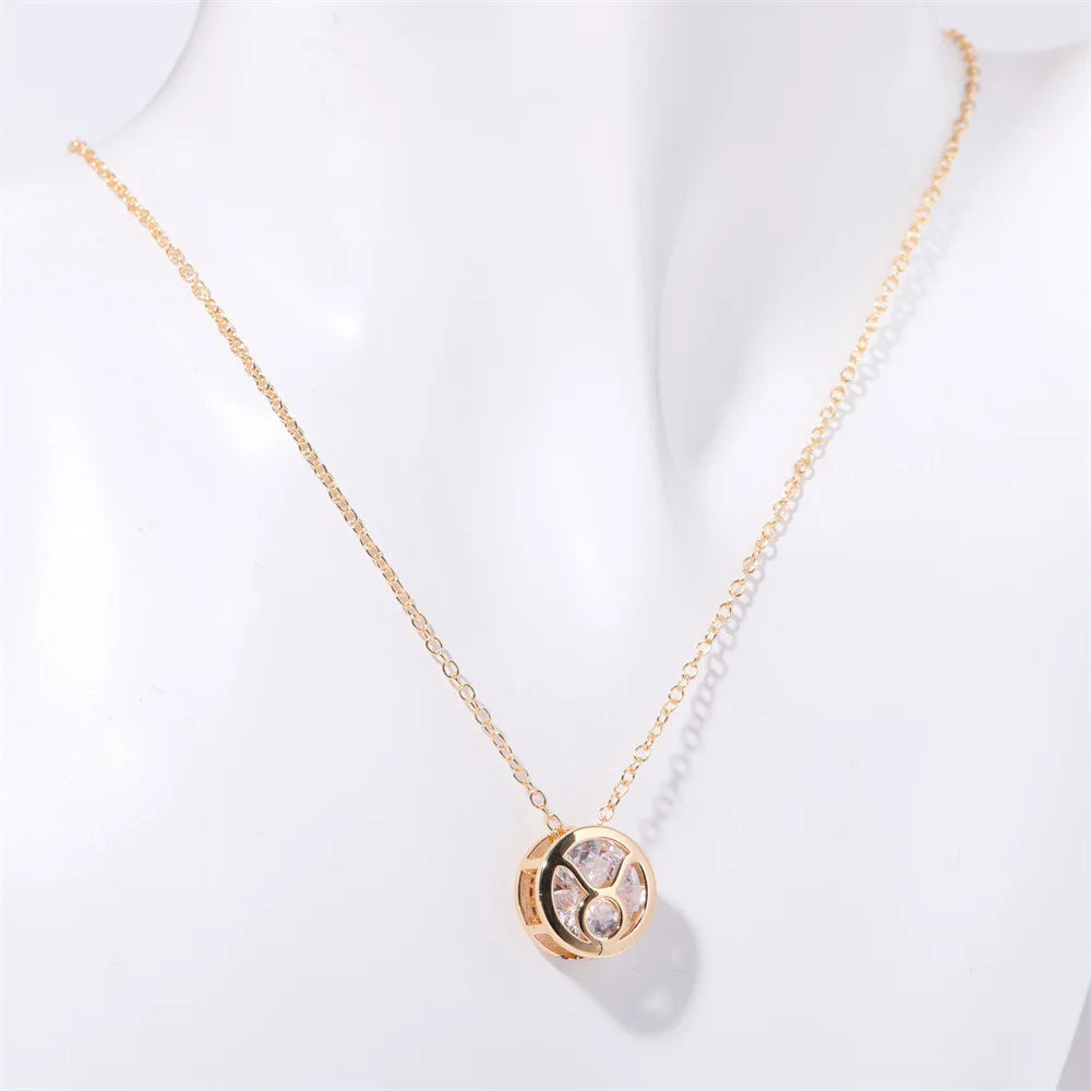 Hollow Carved 12 Constellations Symbol Pendant Trend Crystal Month Birthstone Women Necklaces Choker