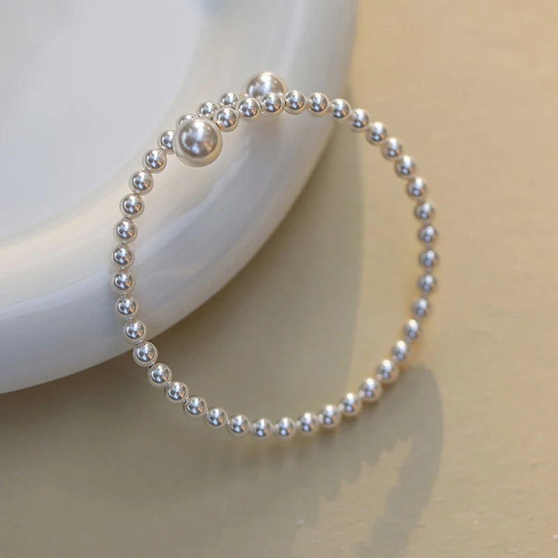 1pc Vintage Pearl Luxury Elegant Adjustable Opening Wedding Pearl Women Bangle Bracelet Jewelry Gift