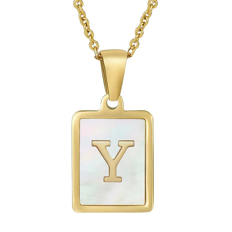 Pearl Shell Initial Letter 26 Alphabet Minimalist Pendant Trendy Gold Women Necklace Jewelry Gifts