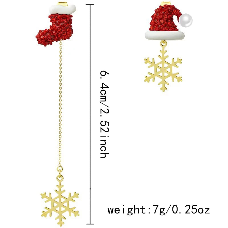 Asymmetric Snowflake Christmas Boot Hat Moving Santa Claus Long Tassel Gold Women Drop Earrings Gift