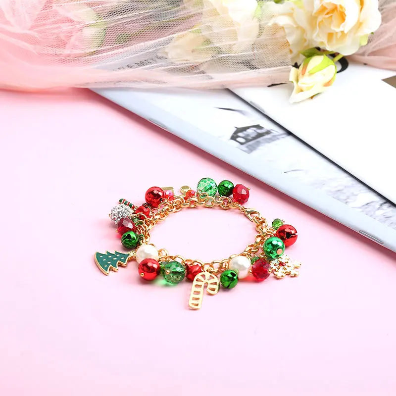 Jingle Bell Beaded Adjustable Christmas Charm Gold Women Girls Kids Bangle Bracelet Jewelry Gift