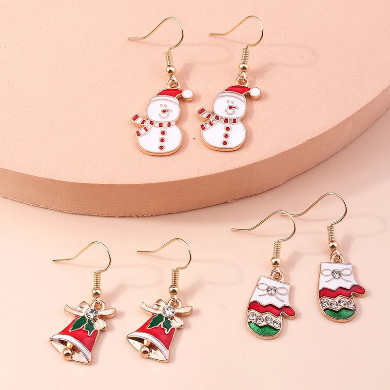 New Fashion Merry Christmas Tree Deer Santa Drop Dangle Beads Gold Women Earrings Jewelry Gifts