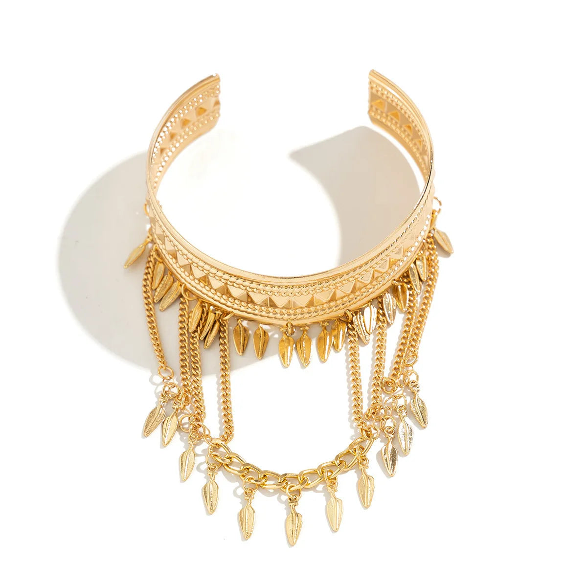 Trendy Metal Coin Leaf Chain Tassel Gold Silver Women Upper Arm Bangle Cuff Bracelet Armlet Armband