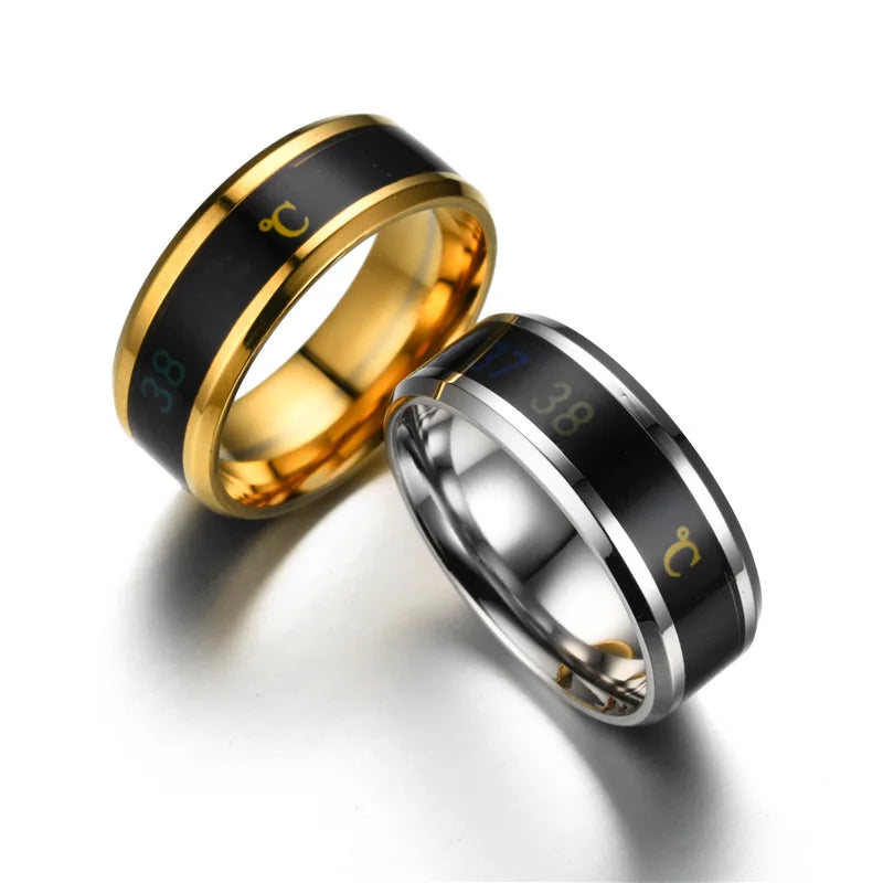 Smart Sensor Body Stainless Steel Couples Women Men Love Band Ring Temperature Measurement Function