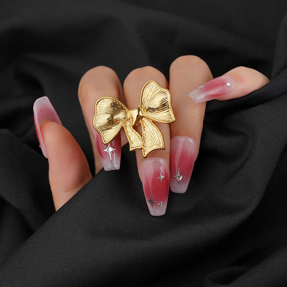 Gold Open Butterfly Bow Heart Twist Multi Layers Women Rings Valentine's Day Jewelry Gift