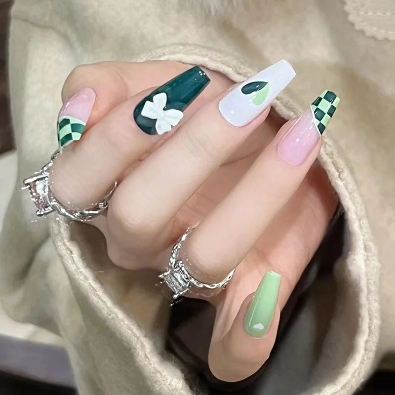 24pcs/set Wearable Ballerina Art Decoration Removable Fall Winter Women False Nails Manicure Set