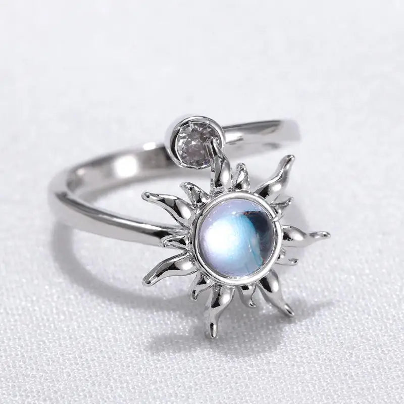 Anti Stress Anxiety Women Stainless Steel Sun Pendant Spinner Fidget Finger Rings Jewelry Gifts