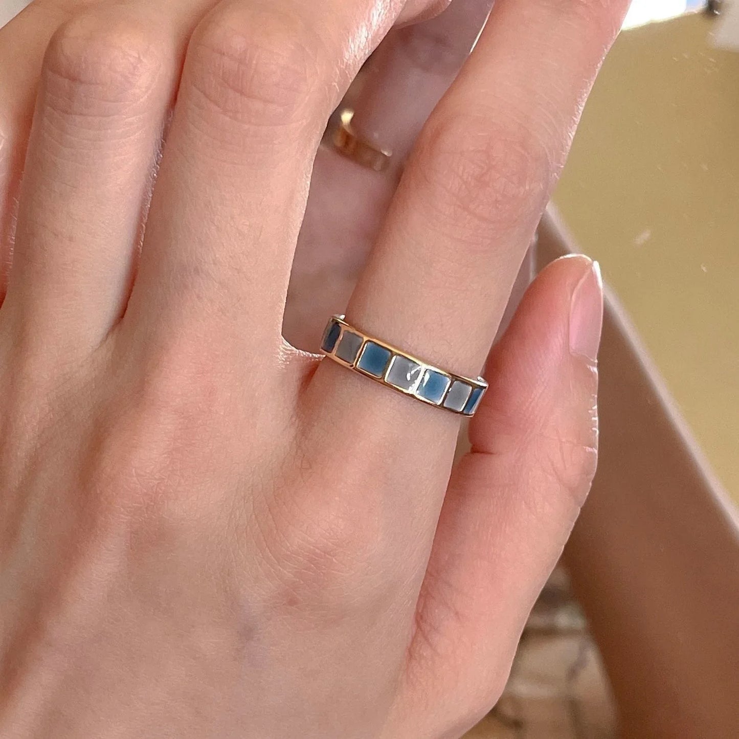 Trendy Retro Geometric Colorful Drip Glaze Exquisite Adjustable Open Gold Women Rings Jewelry Gift