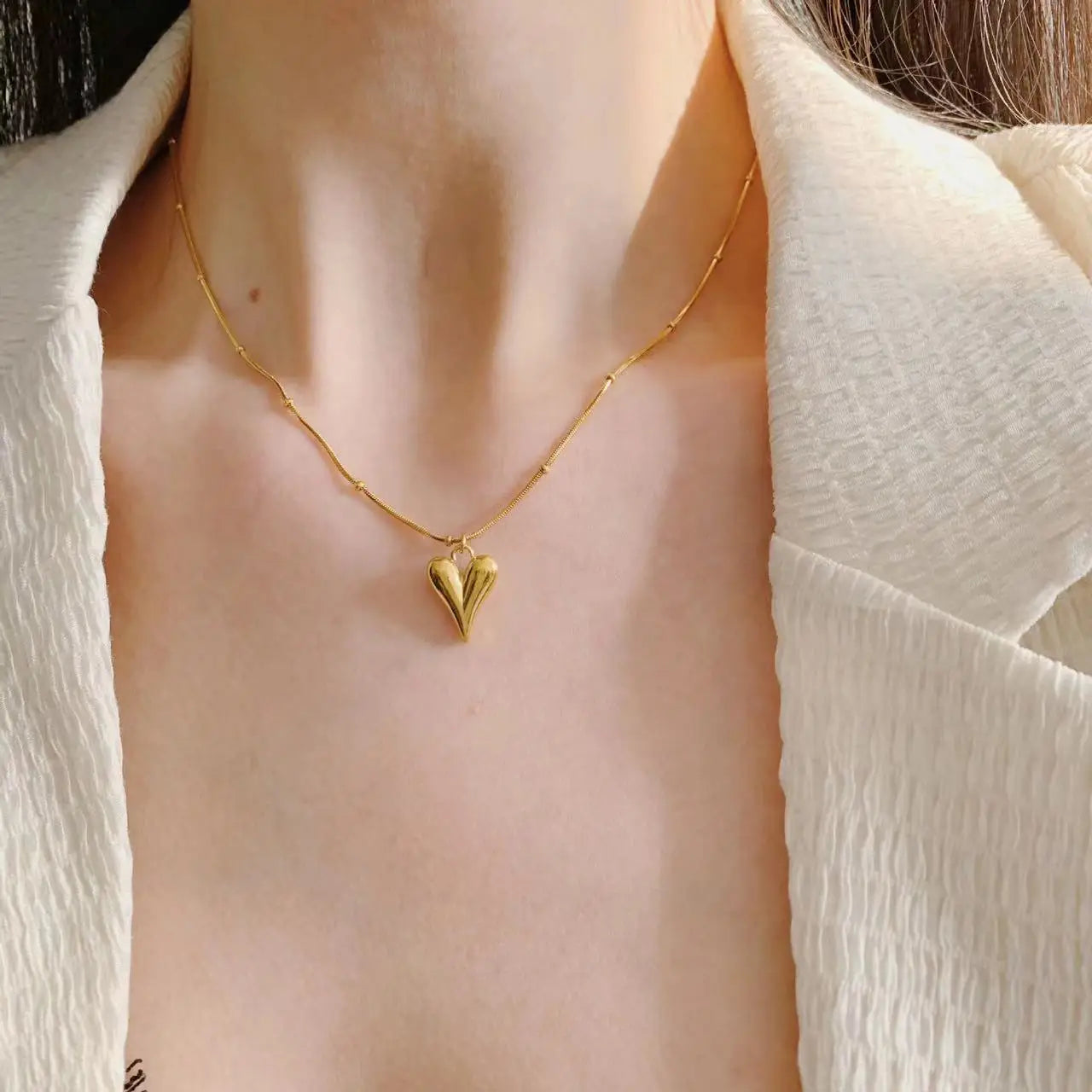 Gold Color Heart Love Necklace Earrings Trendy Women New Party Fall Jewelry Set Gift