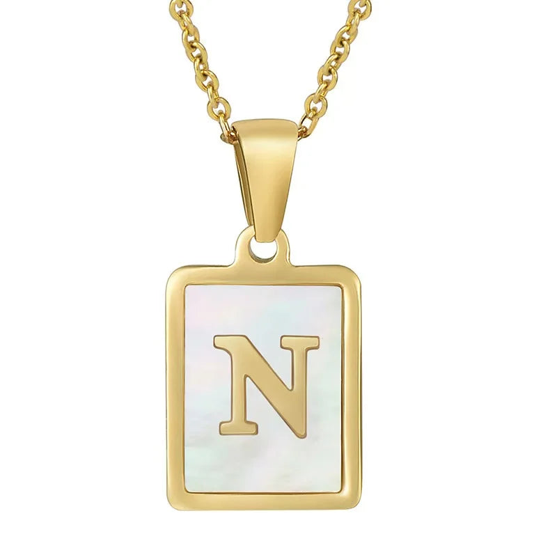 Pearl Shell Initial Letter 26 Alphabet Minimalist Pendant Trendy Gold Women Necklace Jewelry Gifts