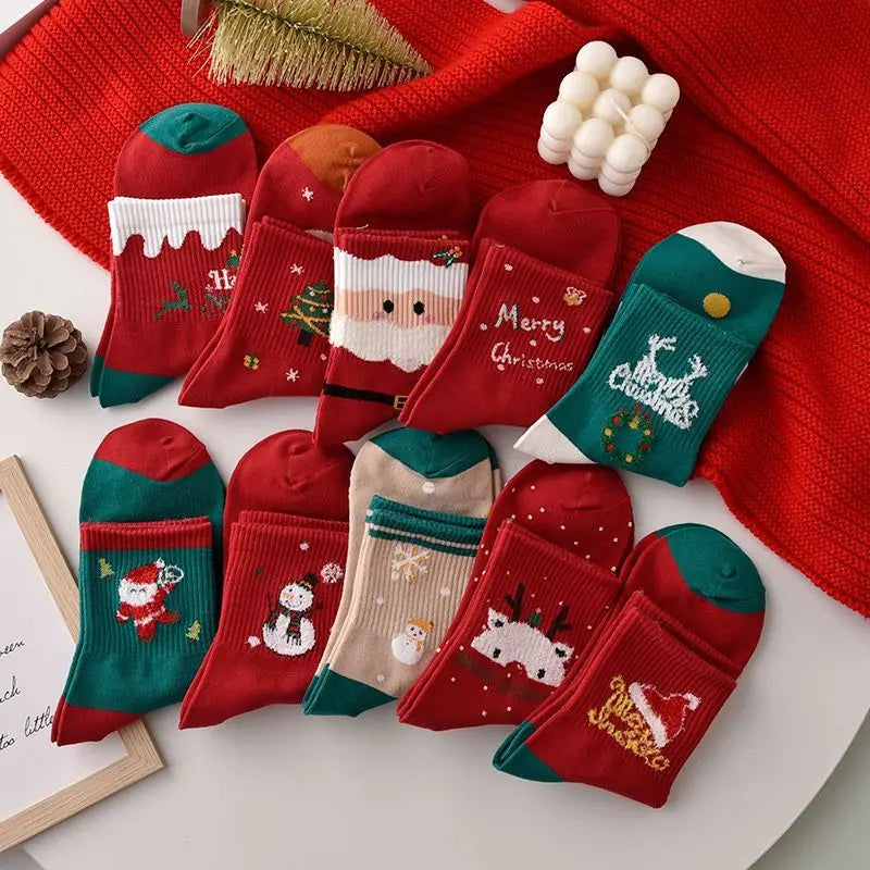 5 pairs Cartoon Santa Claus Snowman Christmas Trees Deer Christmas Socks Christmas Xmas Fall Gifts