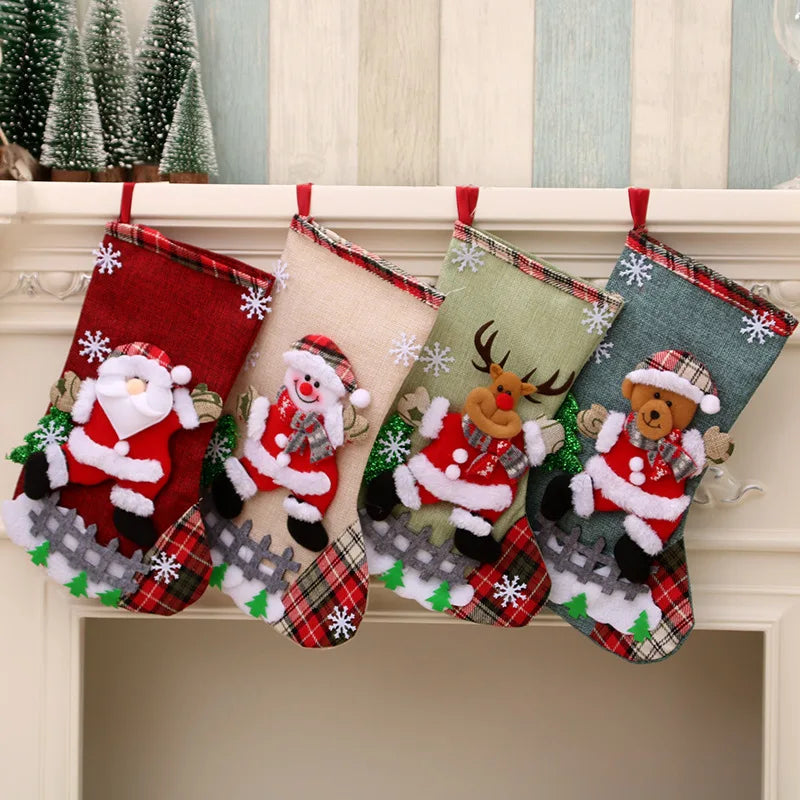 Christmas Tree Ornaments Hanging Elk Bear Snowman Socks Gift Bags Home Party Fireplace Decor