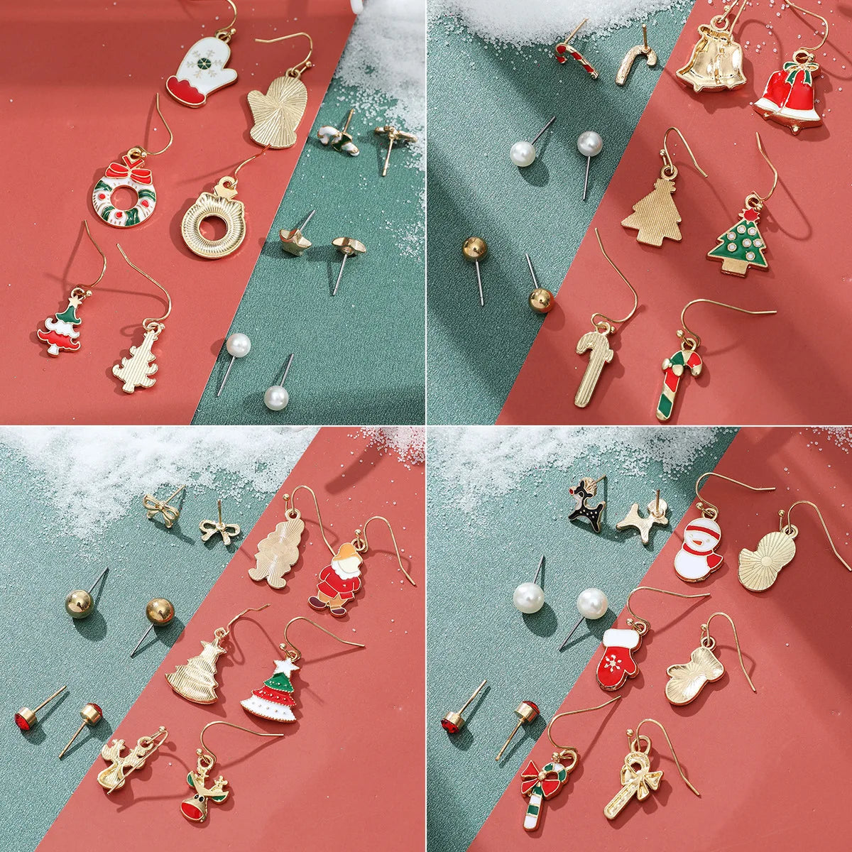 6 pairs Christmas Xmas Tree Elk Snowman Santa Claus Cute Stud Women Girls Kids Earrings Set Gifts