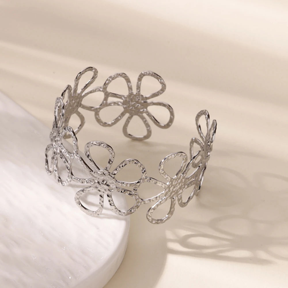 Vintage Trendy Flowers Fashion Gold Silver Open Cuff Arm Women Bracelets Bangle Jewelry Gift