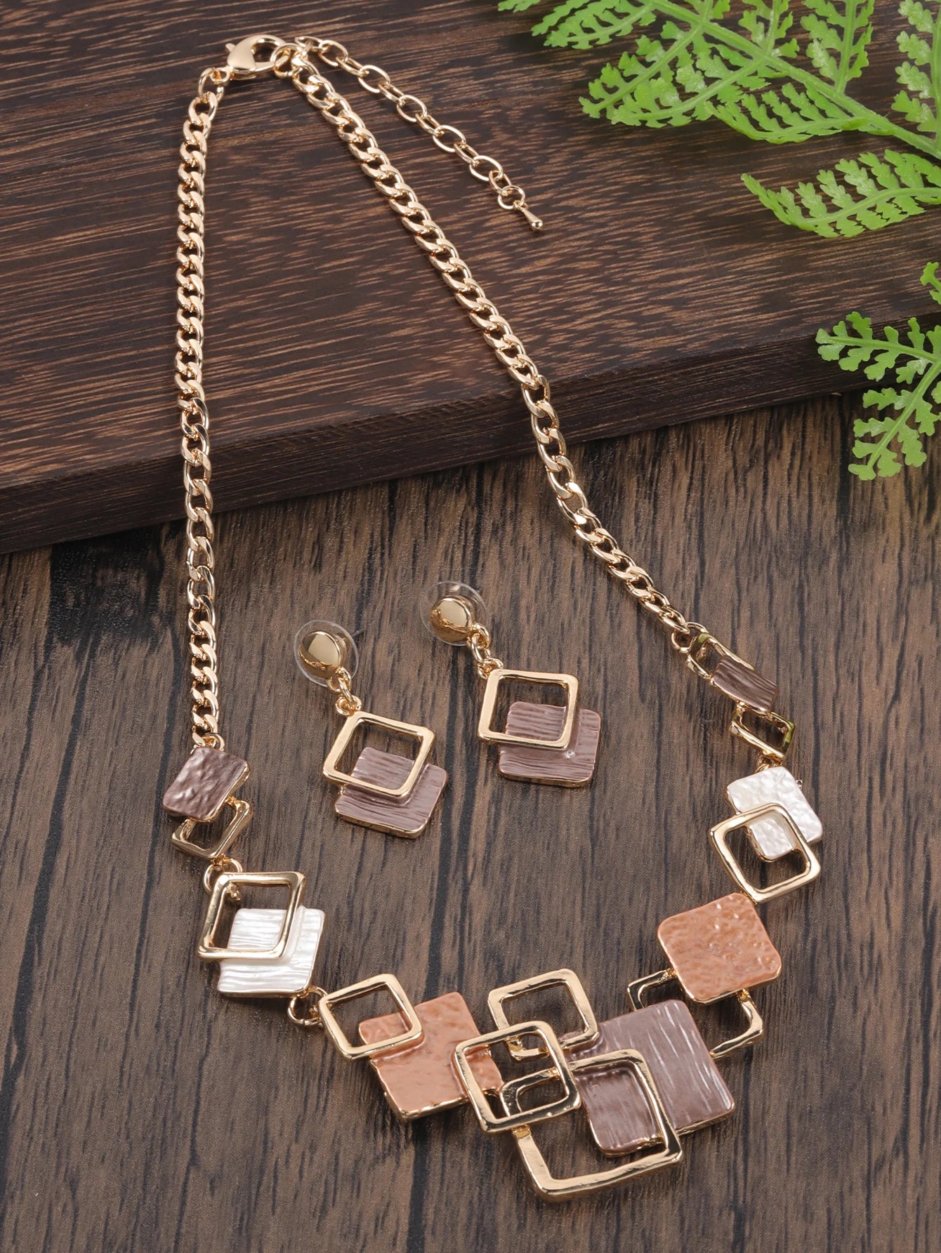 Fashion Simple Drip Oil Geometric Trendy Daily Party Necklace Earrings Gold Silver Women Jewelry Set
