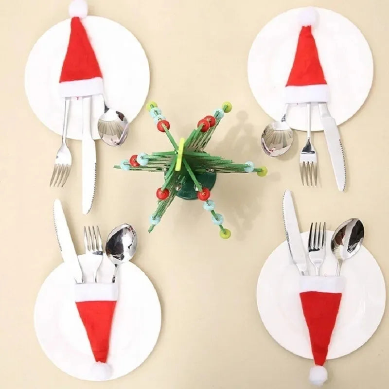 Christmas Hat Tableware Bag Holder Fork Knife Spoon Cutlery Bag Home Decorations Xmas New Year Gifts