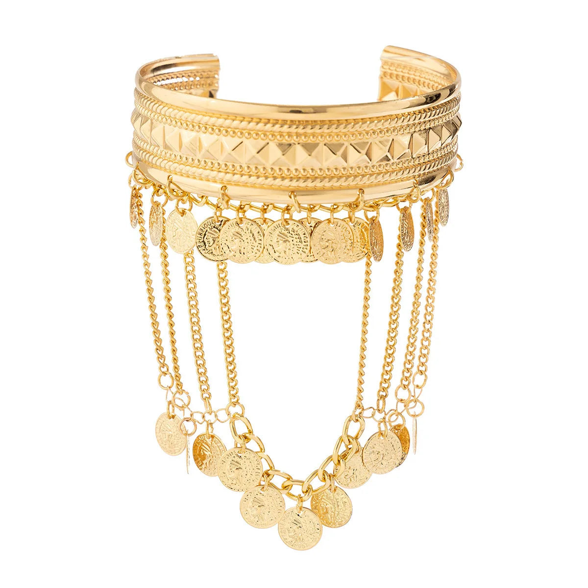 Trendy Metal Coin Leaf Chain Tassel Gold Silver Women Upper Arm Bangle Cuff Bracelet Armlet Armband